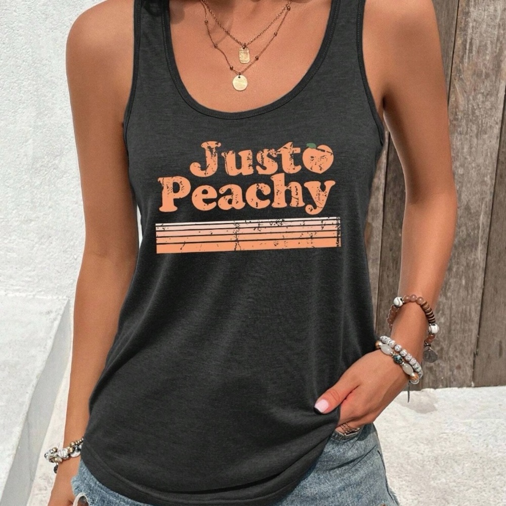 Just Peachy Women's Black Tank Top